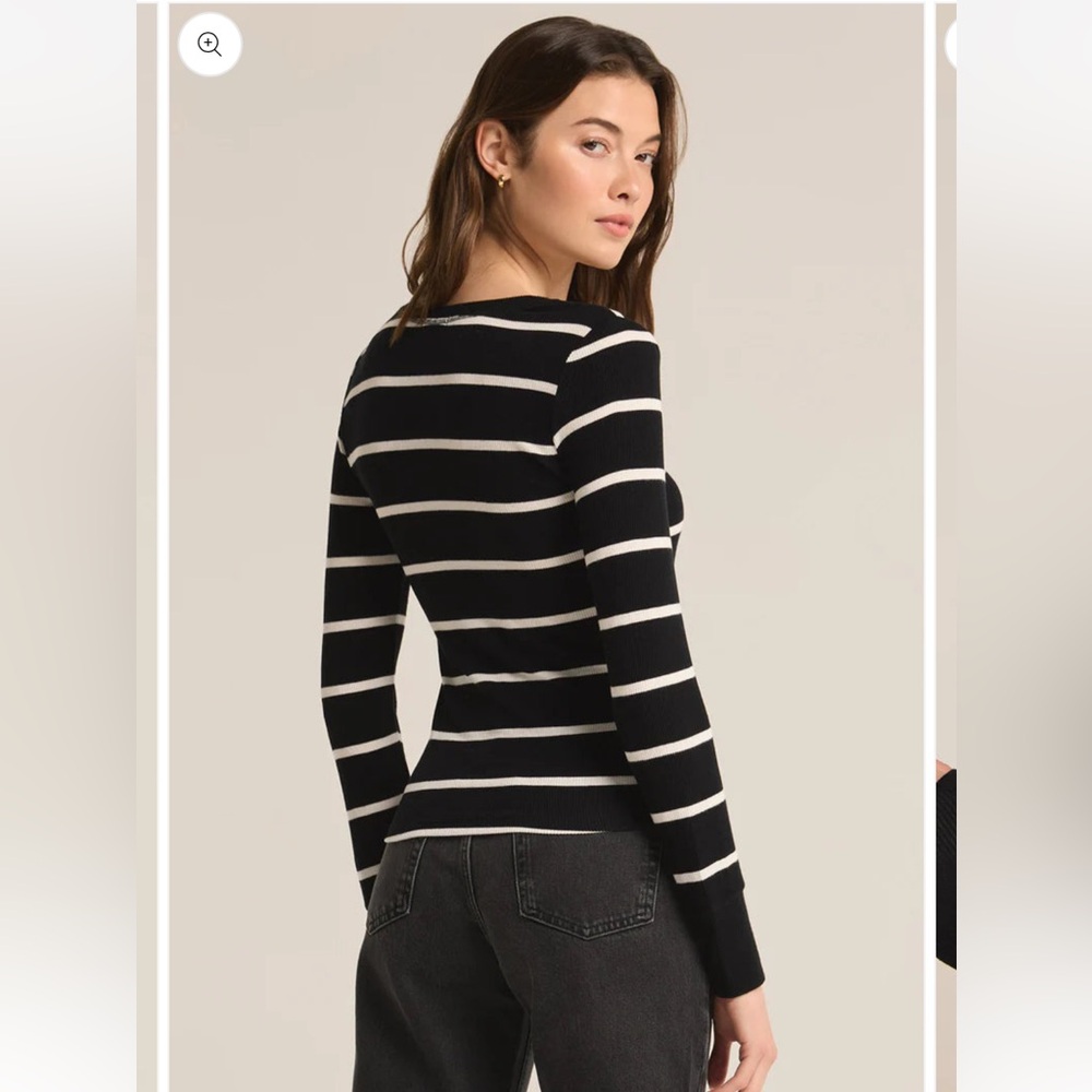 Z Supply Scarlett Rib Henley Black - Picture 3 of 4